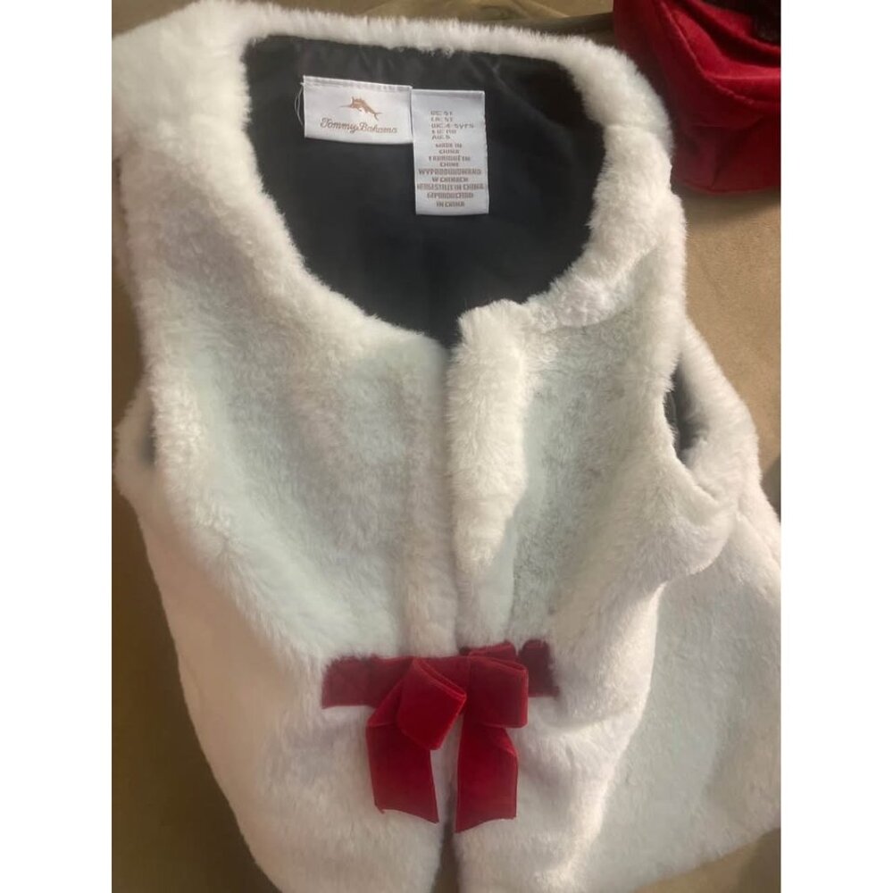 Tommy Bahama Girls Ivory Faux Fur Vest Size 5 Dress Up Winter